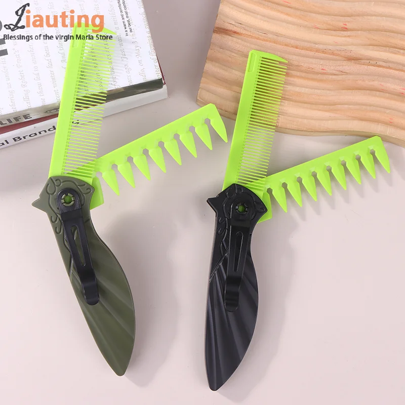 2 في 1 متعددة الوظائف المحمولة البلاستيك للطي جيب أمشاط الحلاق الرجال النفط رئيس اللحية أمشاط تصفيف الشعر أمشاط واسعة الأسنان #1