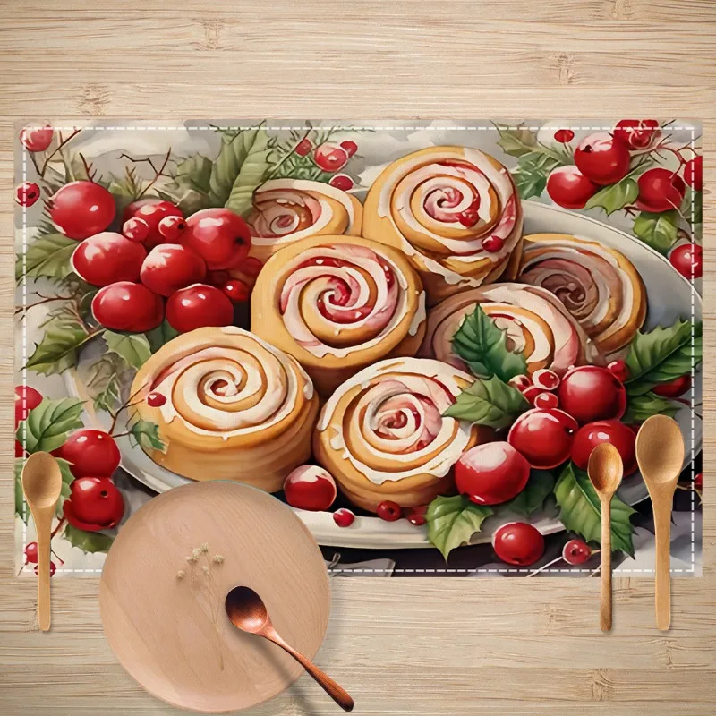 مجموعة مفارش عيد الميلاد مكونة من 4 قطع، 30 × 45 سم سجادة طاولة شتوية لعيد الميلاد والزنجبيل لتزيين المطبخ والحفلات