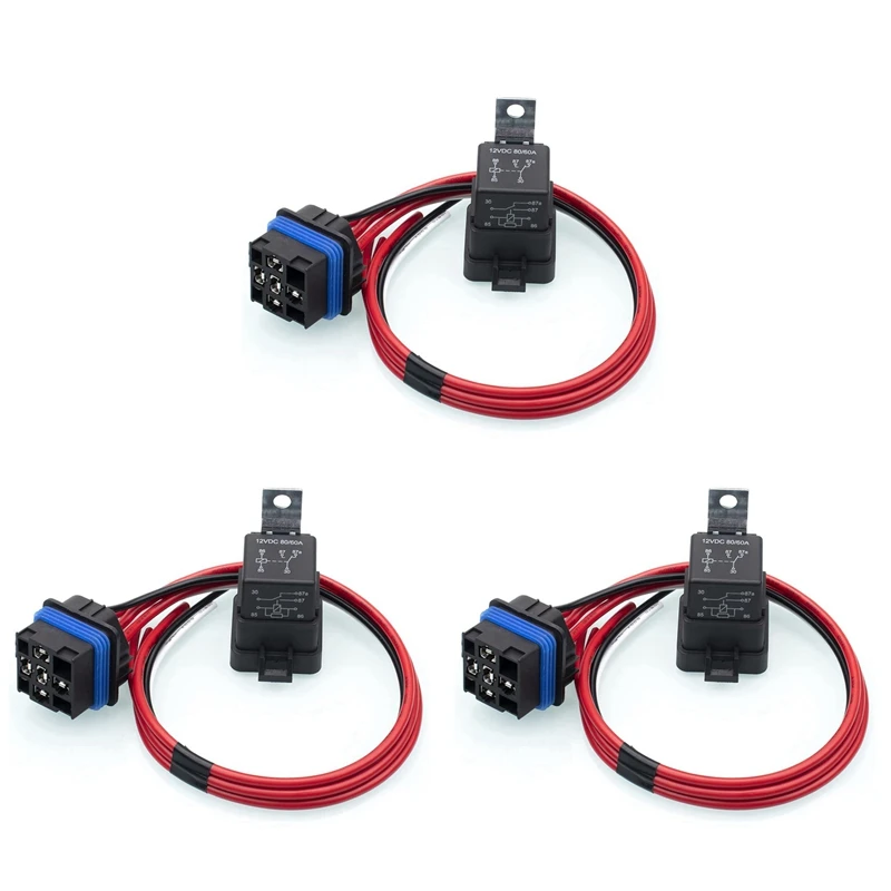 3X 60/80 Amp 12 Volt Waterproof Automotive Relay With Pigtail 5-Pin Heavy Duty 12 AWG Relays For Boats Auto Fan Cars