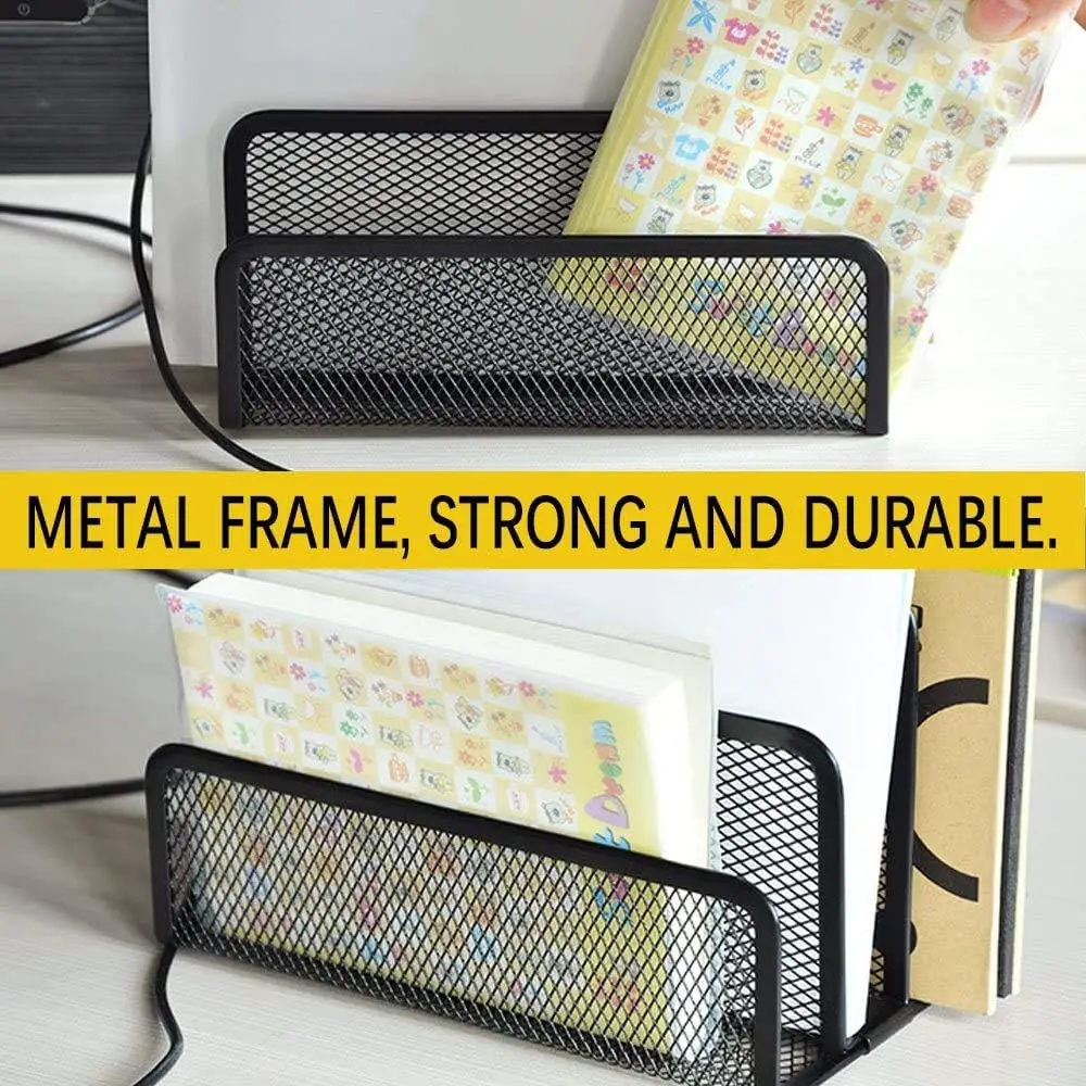 Folder Holder Desk, 2 Pack Mail Organizer Letter Holder for Desk Metal Mesh with 3 Vertical Upright Compartments