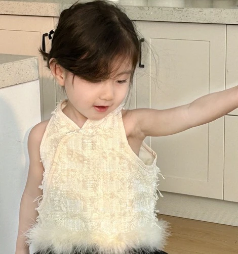 

Girls Vest 2024 Spring Summer New Style Girls Simple Childrens Solid Color Cute Gentle Sweet and Elegant Vest