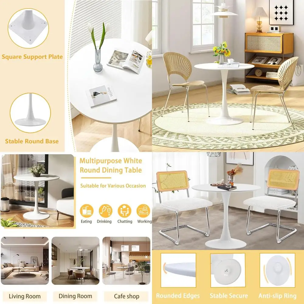 

White Tulip-Style Dining Table, 31.5 Diameter, Suitable for 1-4 People, Ideal for Home, Kitchen, Cafe, and Restaurant Use