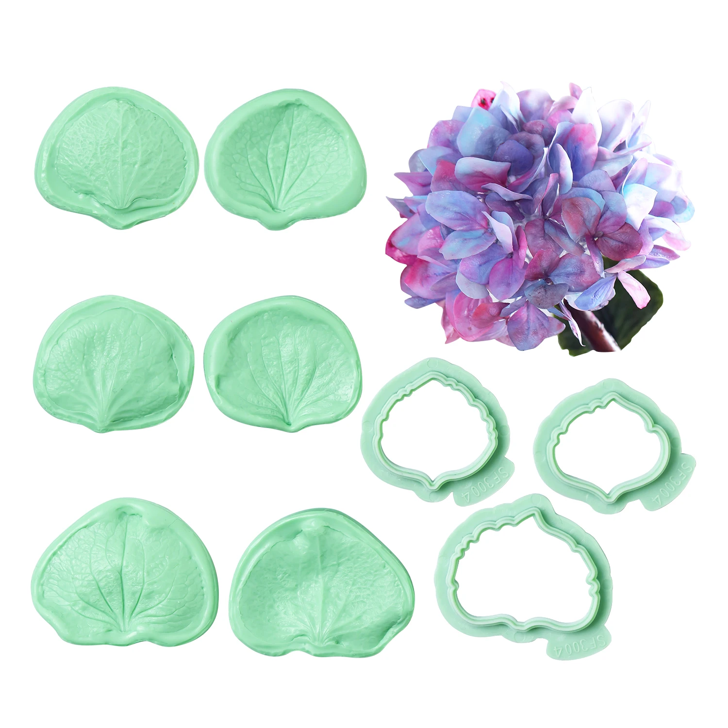 Hydrangea Flower Fondant Mold Set DIY Fondant,Sugar Craft,Clay,Gum Paste Mold Set Petal Veining Silicone Mold,Plastic Cutters