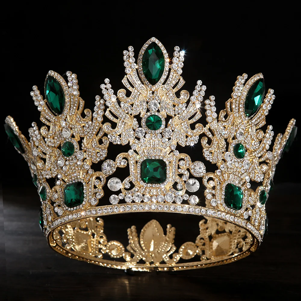 Large Baroque Queen Crown Headpiece for Women Wedding Party Baroque Style Rhinestone Tiara Headwear