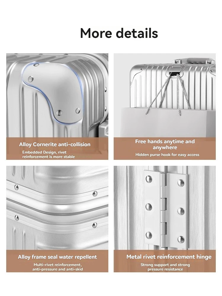 Bagagem de liga de alumínio e magnésio, caixa de senha de grande capacidade, mala feminina de 26 polegadas, caixa de viagem com roda universal, boa de 20 polegadas