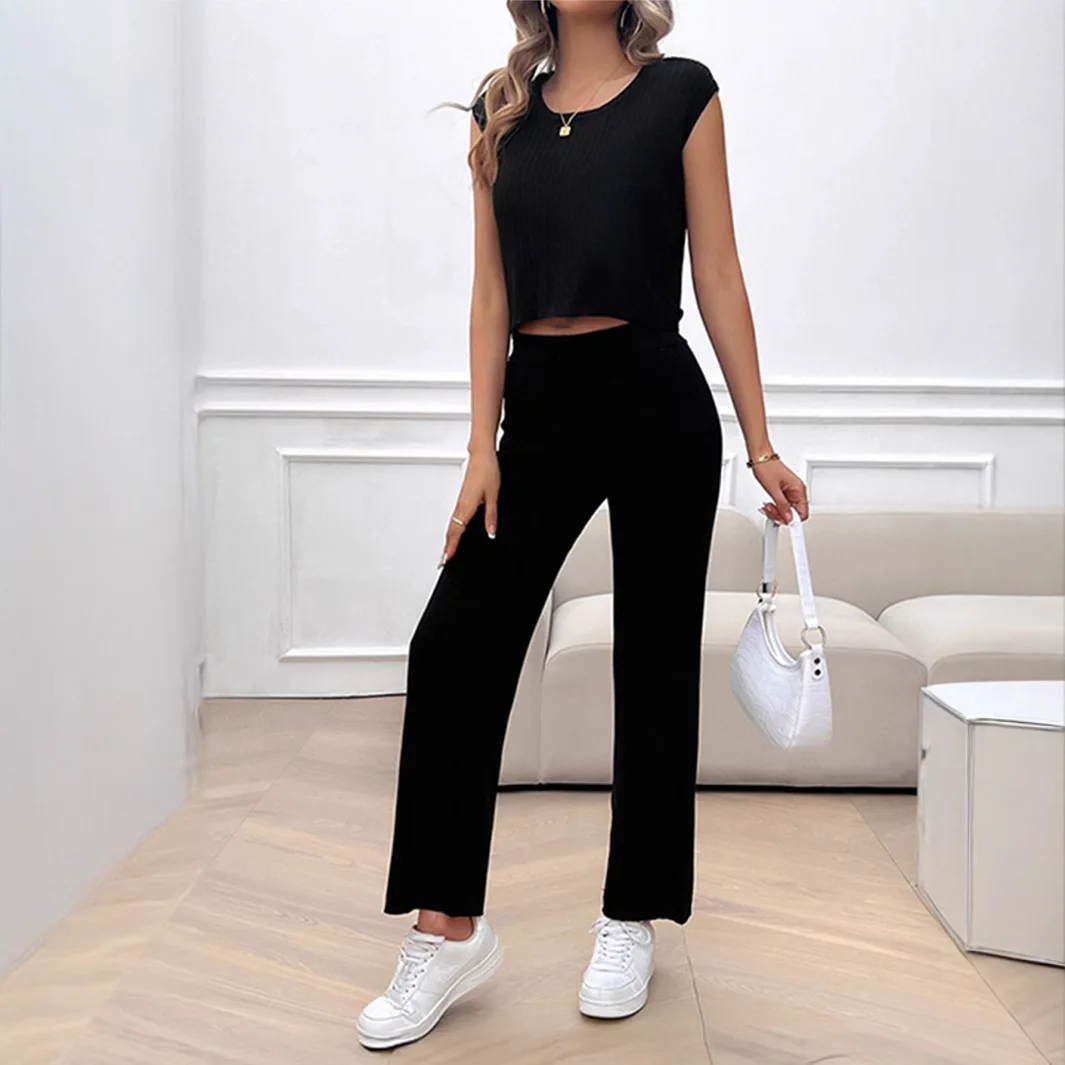 

Leisure Vacation Slim-fit Short-sleeved Pants Set Women's Clothing 2025 Spring and Summer Top+Trousers Plus Size 3XS-3XL
