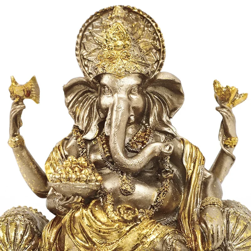 3D Gold Foil Buddha Statue Ganesha Buddha Sitting Posture Elephant Trunk Buddha Ornaments Handicraft