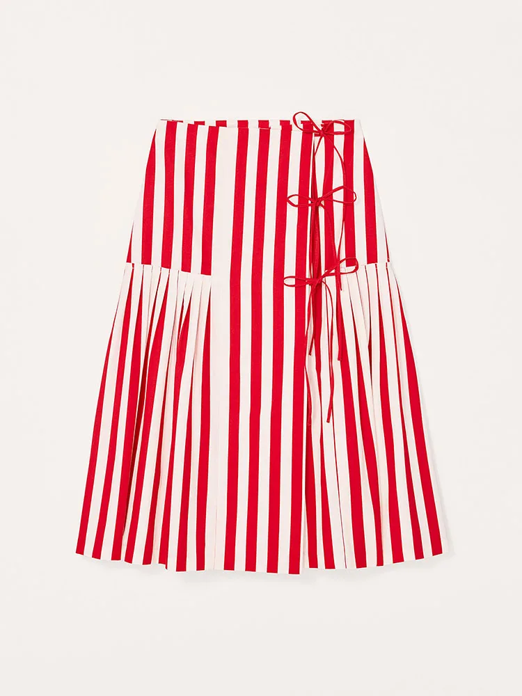 Faionable  Knot Stripe Midi Skirt Women's New Arrival Slimming mid Waist Summer 2025 Trendy Ethnic Stage Costume