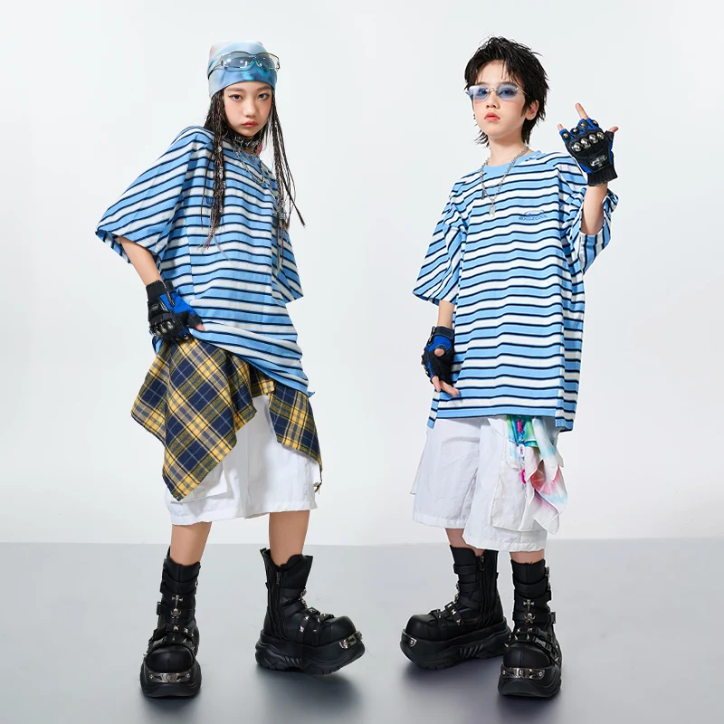 Camiseta a rayas de Hip Hop para niños, pantalones cortos Cargo, ropa de baile callejero para niñas, disfraces de K-pop, conjuntos de ropa, ropa de calle de Jazz para niños
