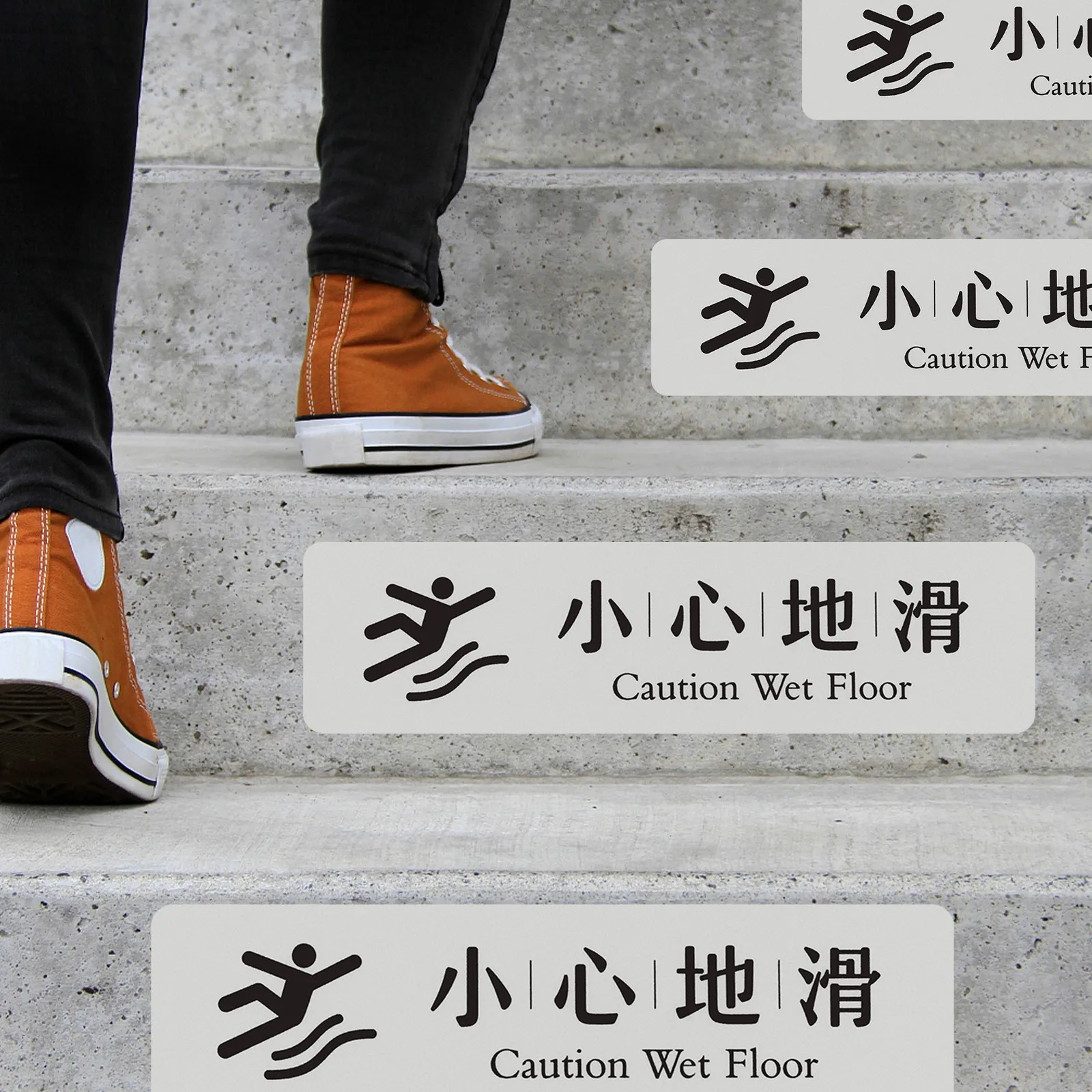 

4Pcs Safety Warning Signs Silver Caution Wet Floor Stickers Public Place Adhesive Floor Decal Non-Slip Reminding Sticker