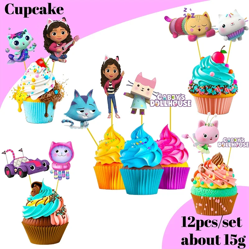 Gabby Dollhouse Theme Birthday Party Decorations Cake Topper Birthday CUP PLATE Straw Swirls Stickers  KidsParty Supplies Decor