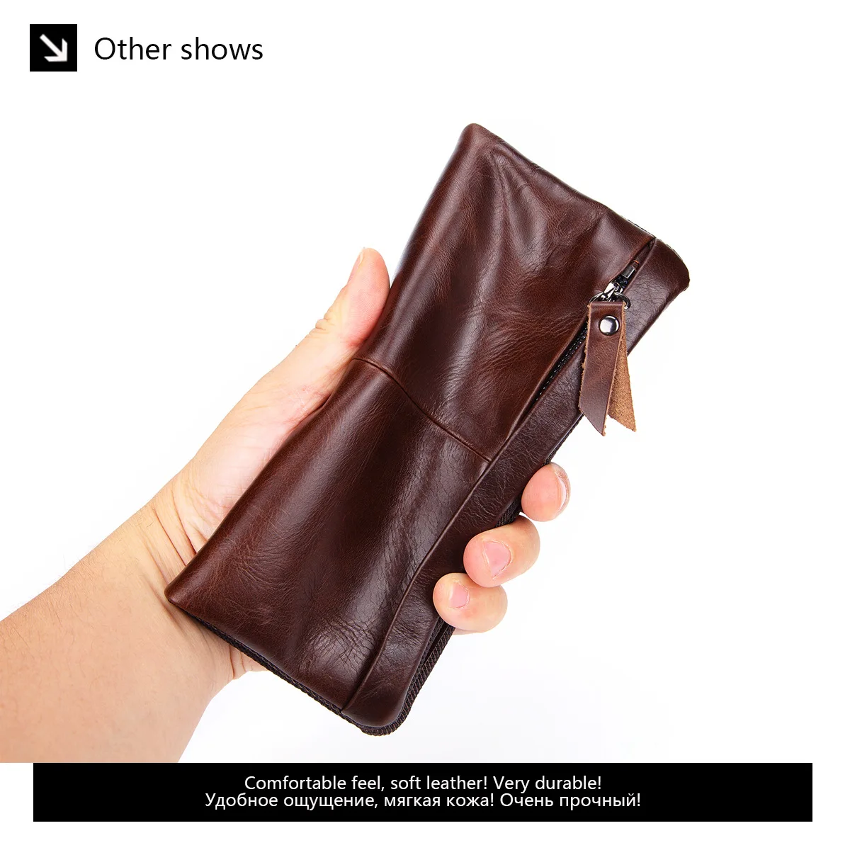 

Genuine Leather Men Clutch Wallet Vintage Zipper Slim Long Wallet Casual Bifold Card Holder Male Purse Coin Pocket Money Bag