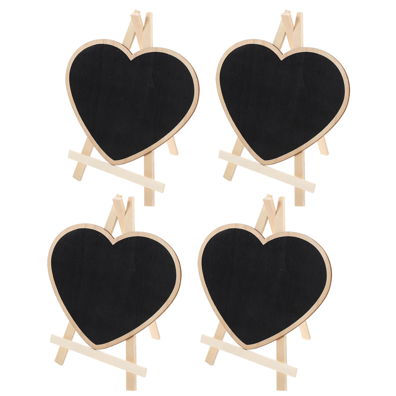 

4pcs Heart Shaped Wood Chalkboard Signs Mini Tabletop Writing Board Decorative Desktop Ornament With Stand For Home Office