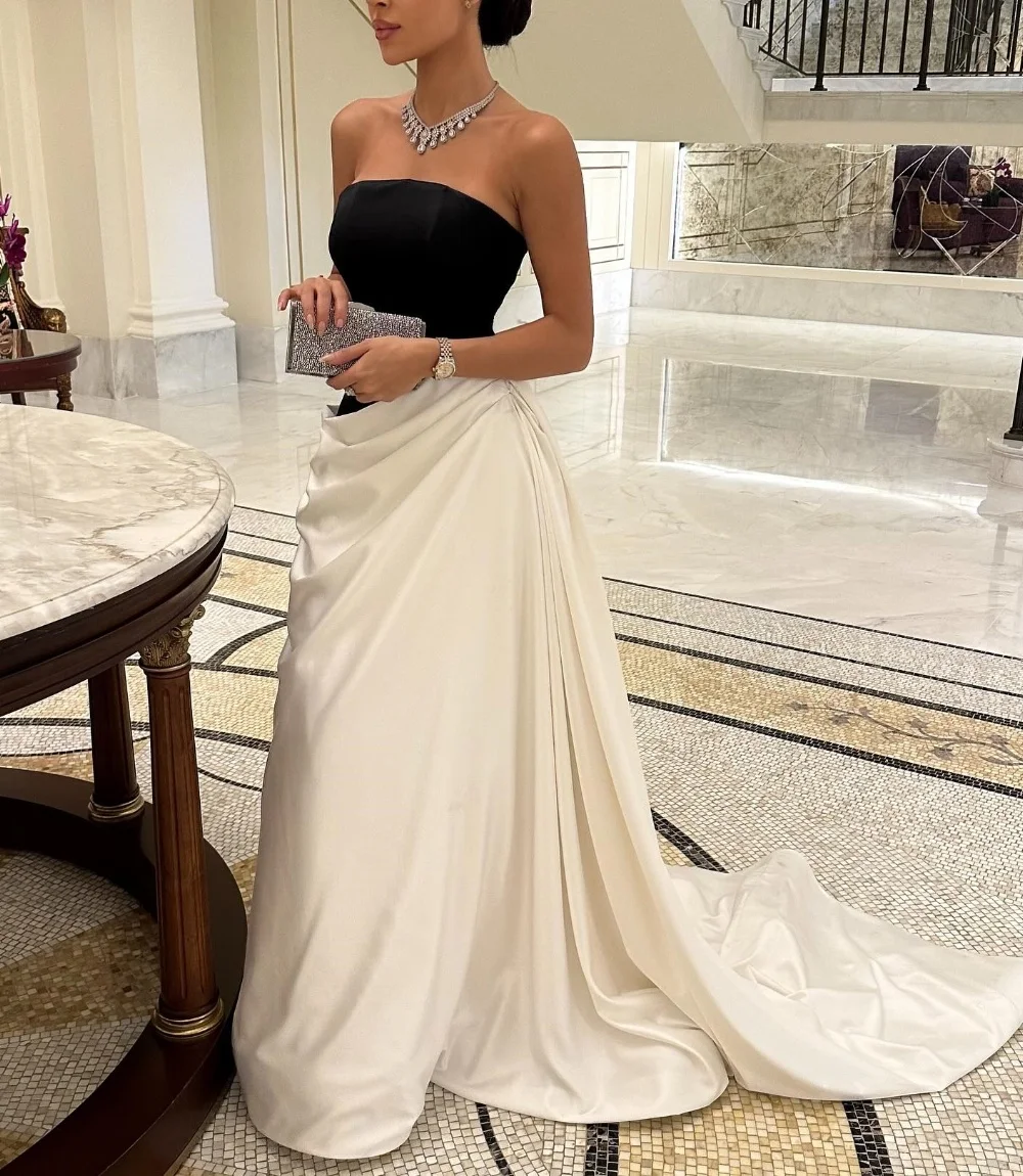 

Customized High Quality Charmeuse Pleat A-line Strapless Long Dresses Bespoke Occasion Chinese Style