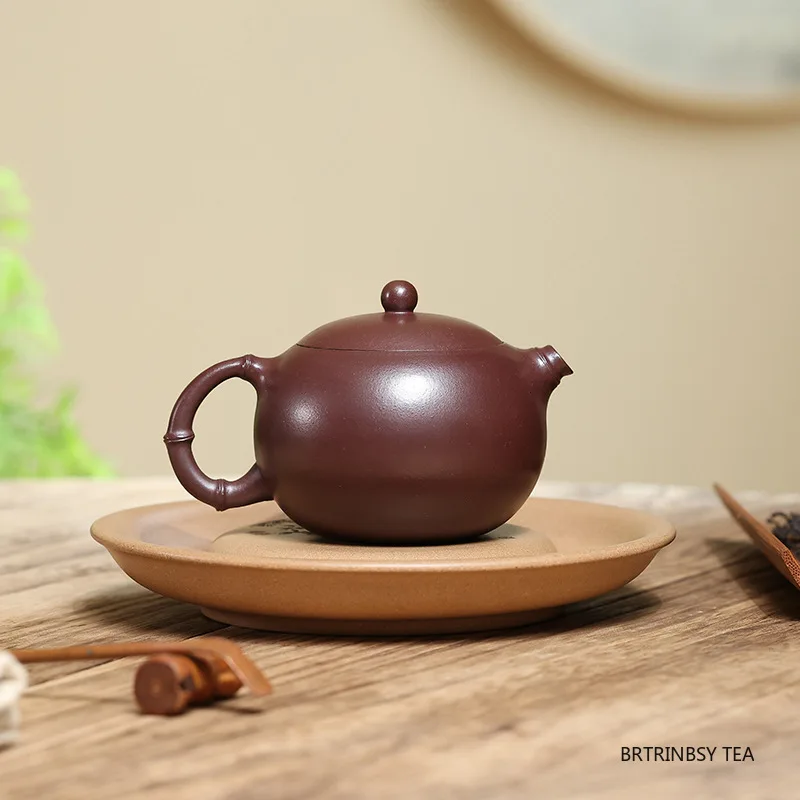 180ml Chinese Yixing Purple Clay Teapot Beauty Tea Infuser Kettle Handmade Bamboo Leaf Xishi Tea Pot Household Zisha Tea Set