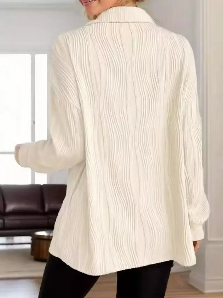 

Женская модная свободная блузка с V-образным вырезом, длинным рукавом, из смесового полиэстера, в повседневном городском стиле, с волнистой текстурой