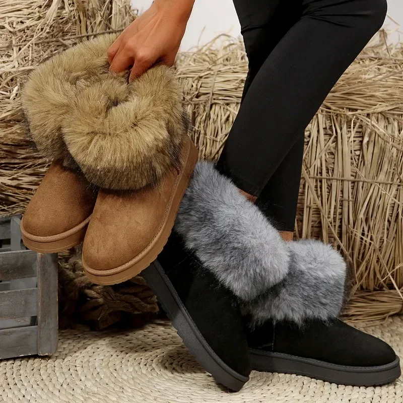 2024 Hot Sale Shoes for Women Sleeve Women's Boots Winter Round Toe Plush Fleece for Warmth Short Barrel Low Heels Snow Boots