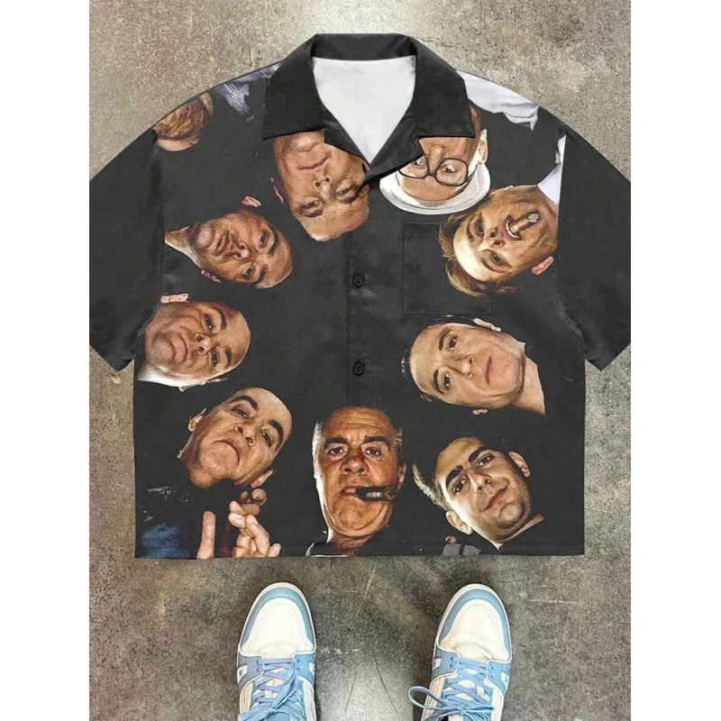 Men's Summer Short Sleeve Shirt, Portrait Print, Fashion Casual Shirt