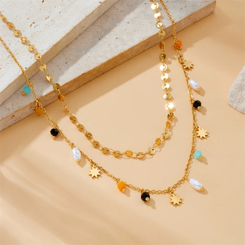 DIEYURO 316L Stainless Steel Geometry Pearl Pentacle Necklace New Delicate Fashion Gold Color Star Pendant Neck Jewelry Gifts image 3