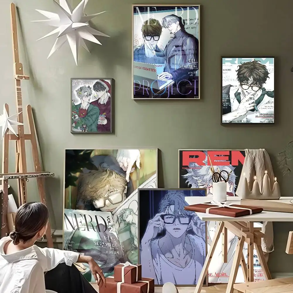Pósteres adhesivos de película de Anime Nerd Project Bl, pegatina de papel blanco DIY para habitación, Bar, cafetería, carteles, pegatinas de pared