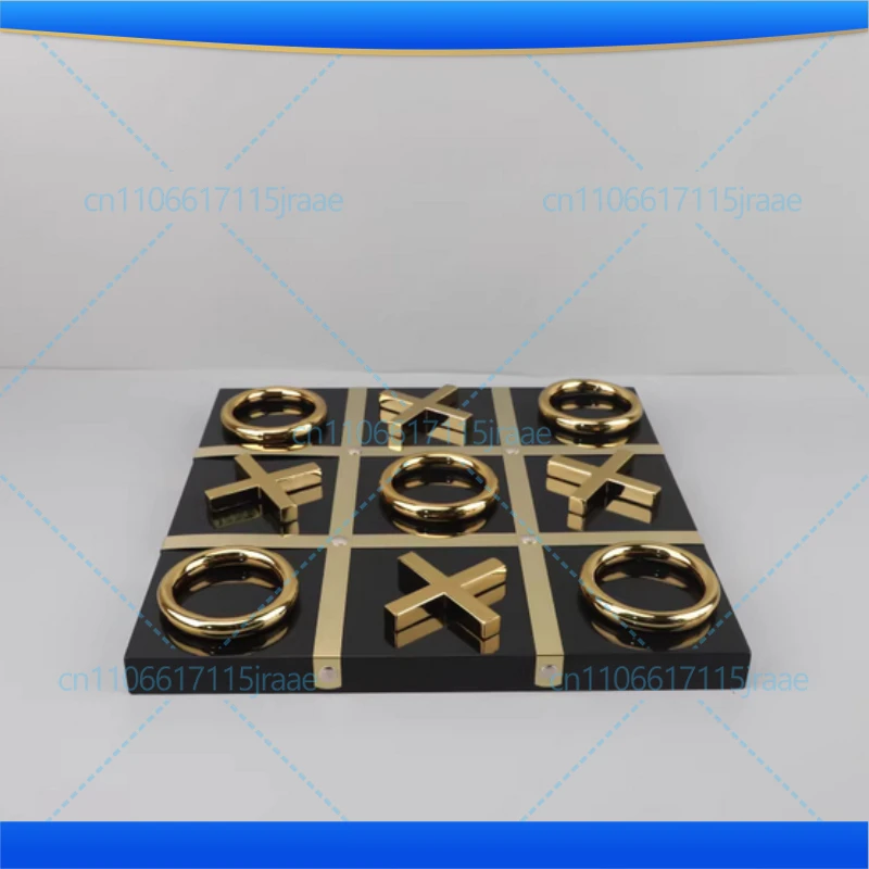Creative Tic-Tac-Toe Game Wood Chessboard Geometric Artwork Ornaments Desk Decoration Golden Chess Pieces Casual Chess Games