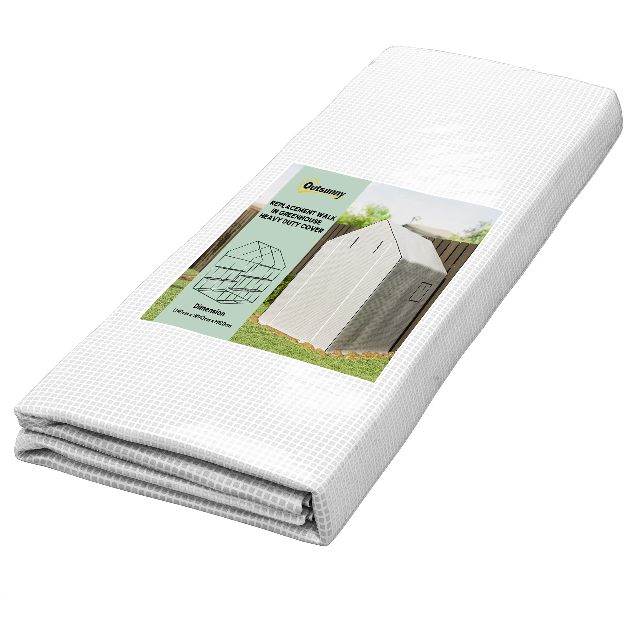 Outsunny Plastic Kas, 140X143X190 Cm, Vervangende Afdekking voor Polyethyleen Kas met Raam, Roldeur, Anti-UV, voor Boomgaard, Planten, Landbouw, Tuin, Wit