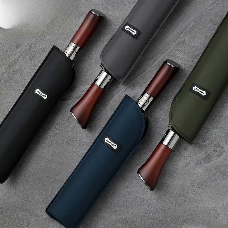 

Большой автоматический зонт для мужчин, деловой, в ретро-стиле, с ручкой, от дождя, стальной каркас, складной, водонепроницаемый, из ткани