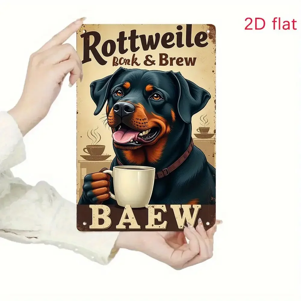 Coffee and Rottweiler Cozy Moment Metal Tin Sign 2D Wall Art 7.8x11.8inch Home Kitchen Bar Decor