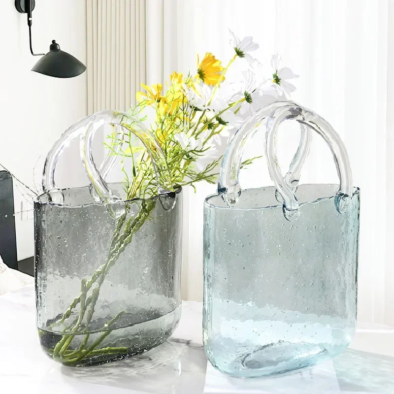 Nordic ins style advanced sense bag glass vase designer Internet celebrity handbag hydroponic flower basket fish