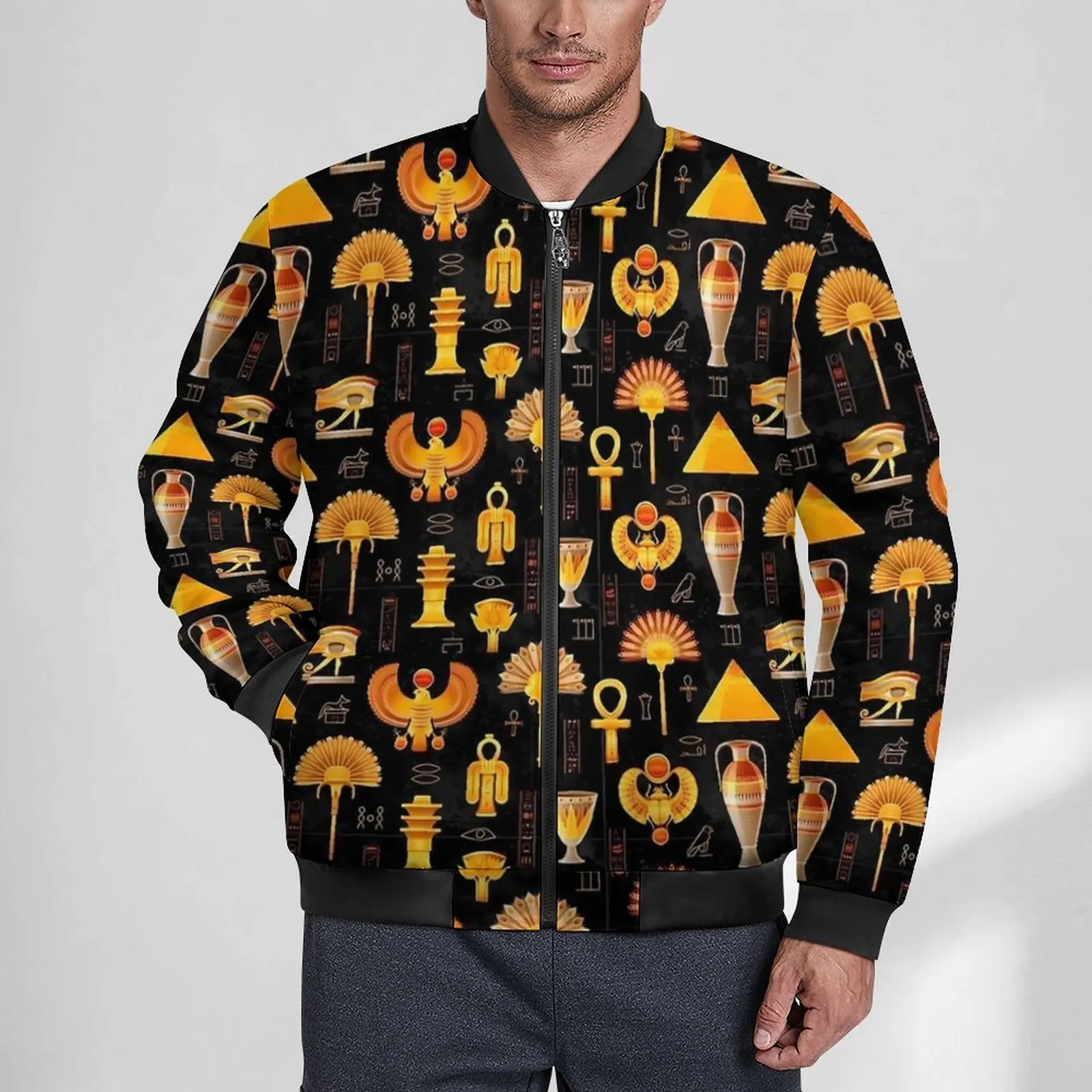 

Повседневные куртки древнего египетского искусства, мужские пальто, осенняя куртка Kawaii с карманами, классические ветровки с графическим рисунком, большие размеры