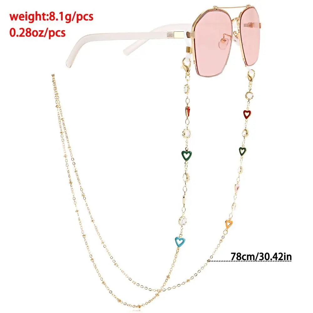 

Colorful Heart Crystal Metal Glasses Chain Holder Women's Neck Chains Eyeglass Sunglasses Bead Chain Decoration