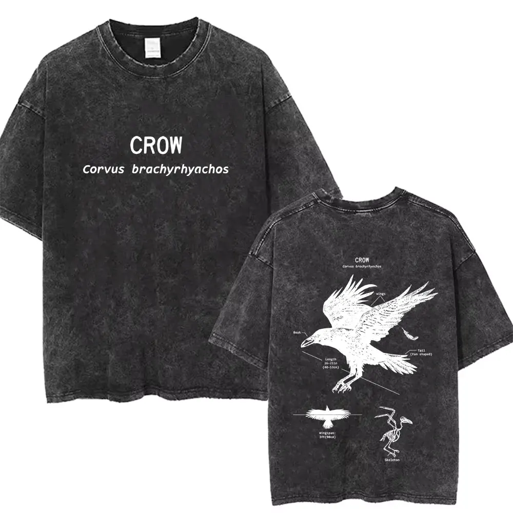 

Vintage Washed Crow Anatomy Graphic T-shirt Men Women Casual Oversized T Shirts Male Harajuku Streetwear Unisex Cotton Tshirt