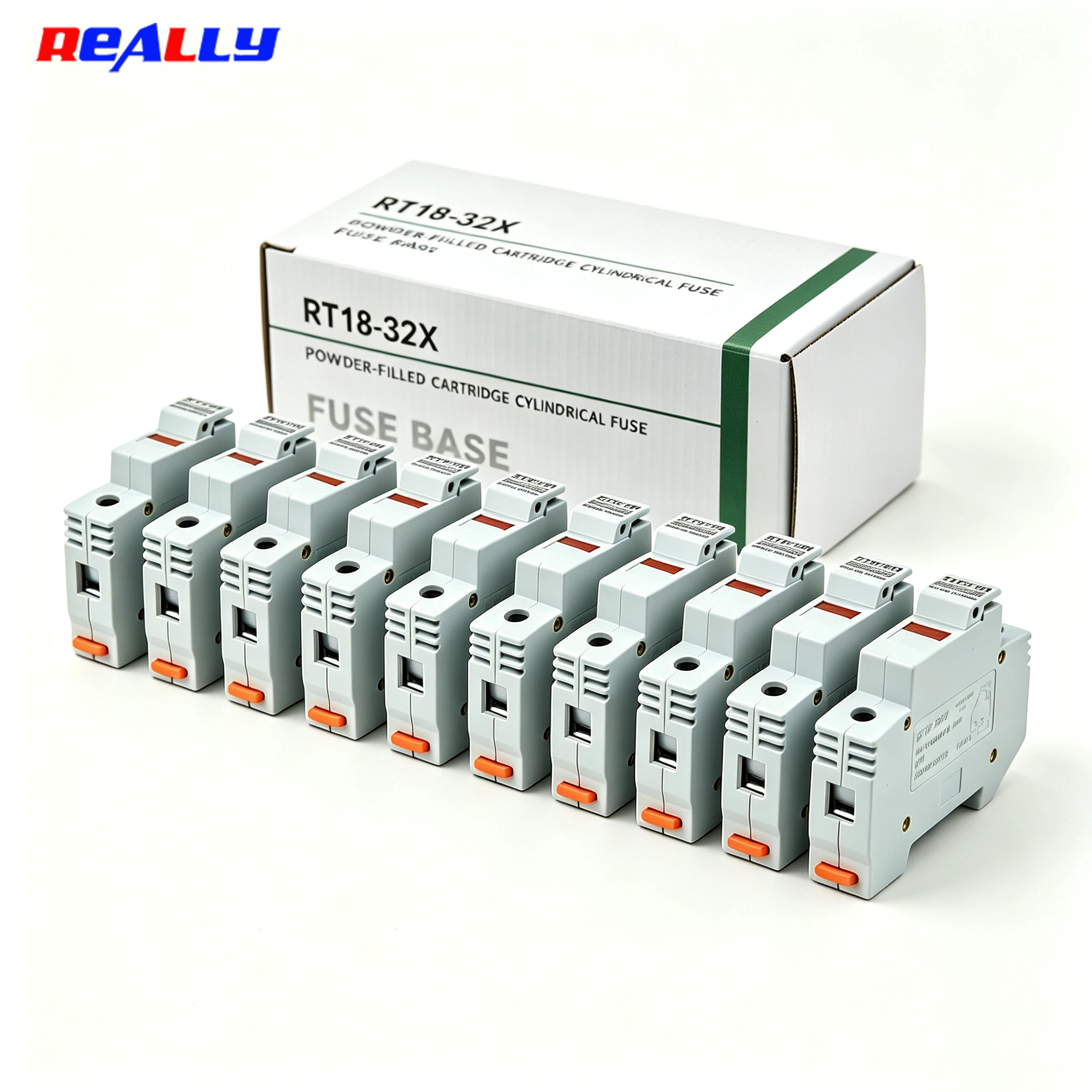 10PCS RT18‑32X 1‑Pole DIN Rail Mount Fuse Holder Base AC 380V 32A, Compatible with 10x38mm RO15 RS15 Fuse Links