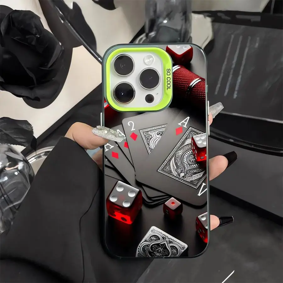 Phone Case for iPhone 15 16 Pro Max 11 13 Pro 14 Plus 12 11Pro 15Pro Max 16e Shell Cover Fundas Poker Cards And Dice