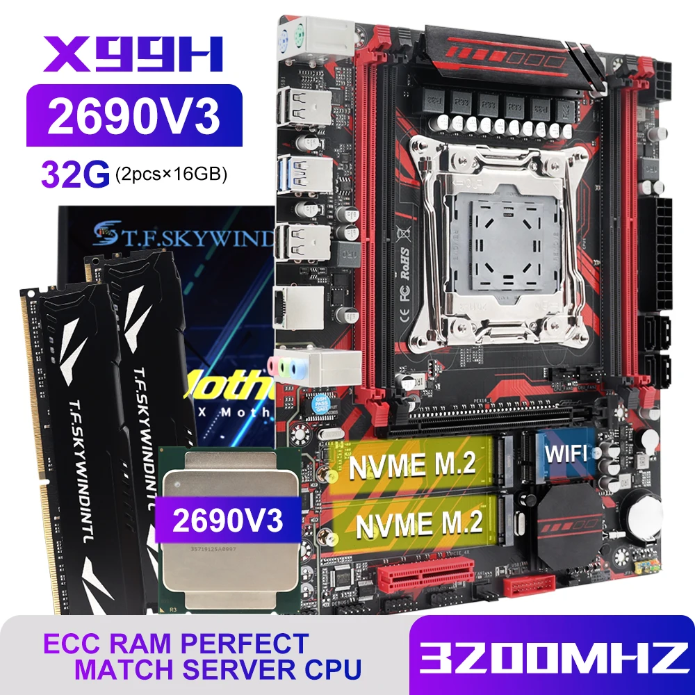 X99 Intel Motherboard + Xeon E5 2690V3 2.6GHz (14 Cores/28 Threads) + 32GB DDR4 3200MHz REG ECC NVME M.2