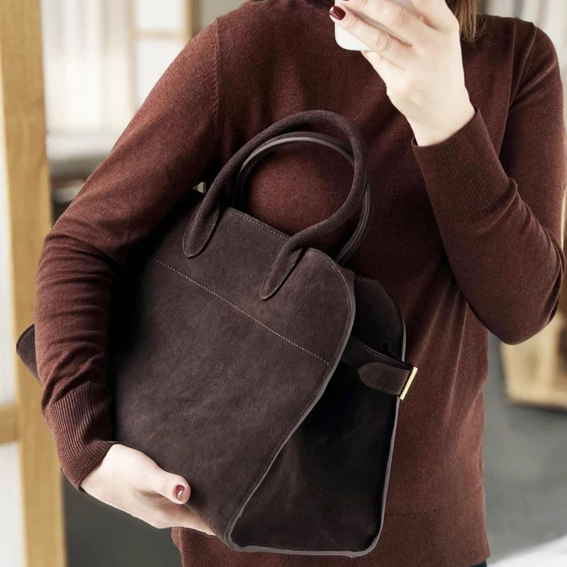 Vintage Faux Suede Tote Bag For Women Luxury Designer Handbags Purses 2024 New In PU Top Handle Large Capacity Underarm Shoulder