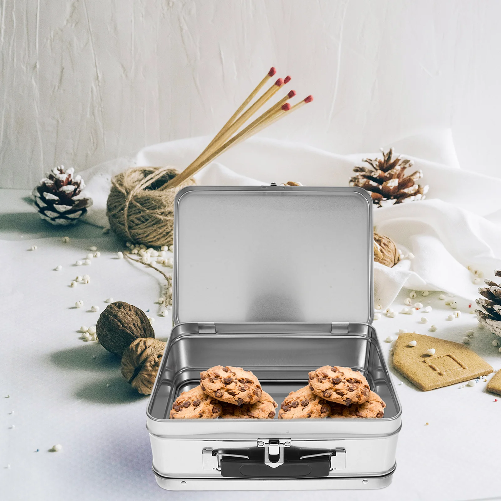 

20.5x15x7.5cm Silver Metal Tin Box Retro Lunch Container Reusable Storage Box for Baking Cookies Snacks DIY Decoration Craft