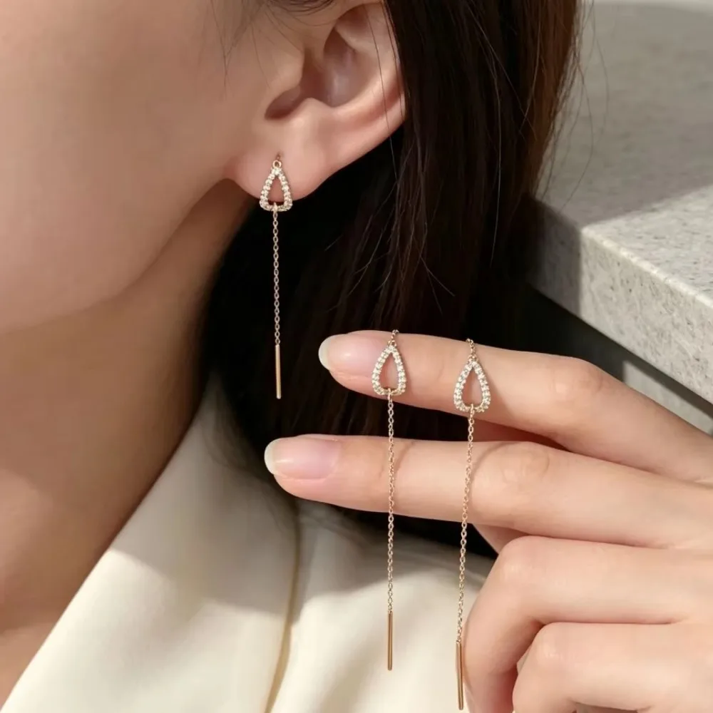 Women Rose Gold Zircon Crystal Long Threader Earrings Delicate Piercing Drop Ear Line Jewelry Accessories