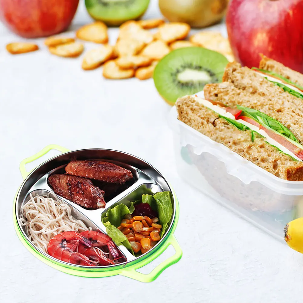 

1pc Stainless Steel Divided Plates Kids Sectioned Dinner Tray Microwave Safe Healthy Food Portion Control Baby Kitchen