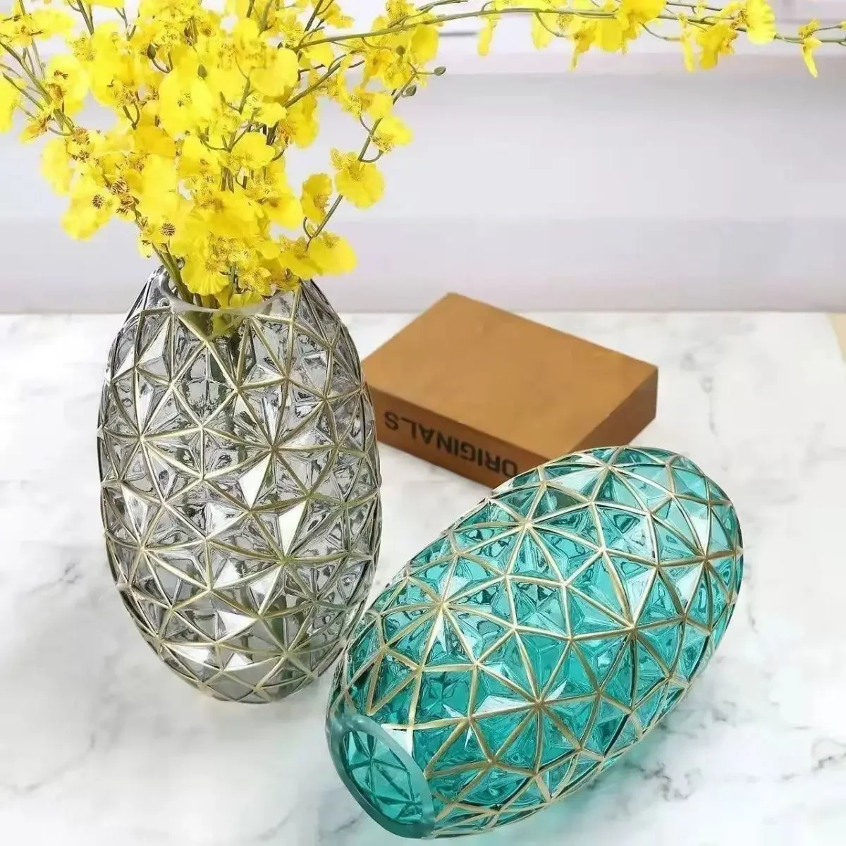 DSA new light luxury Nordic glass vase living room flower arrangement dried flowers
