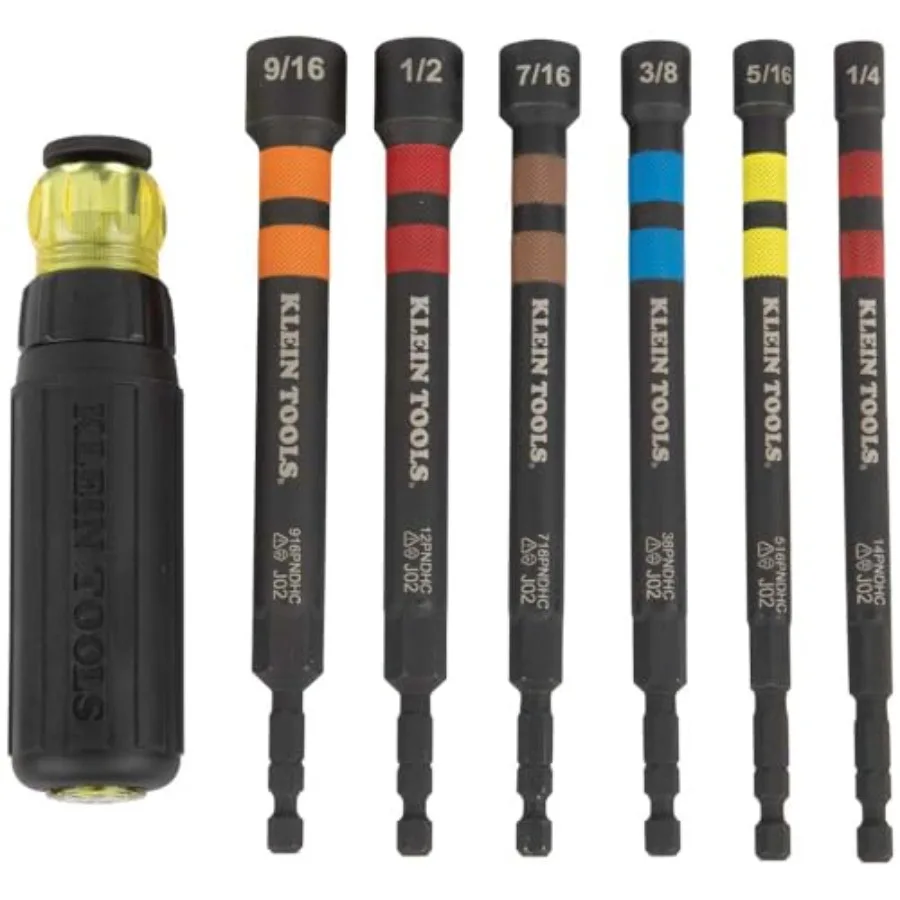

32950 Ratcheting Impact Rated Hollow Power Nut Driver Handle Magnetic Color Coded 6 SAE Hex Sizes and Handle Included
