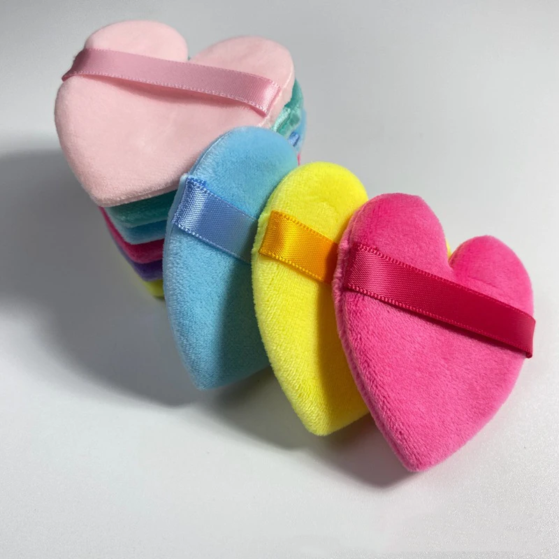 5/50pcs Colorful Heart-shaped Cosmetic Puff Velvet Loose Dry Powder Make Up Puffs Reusable Soft Sponge Facial Beauty Tools