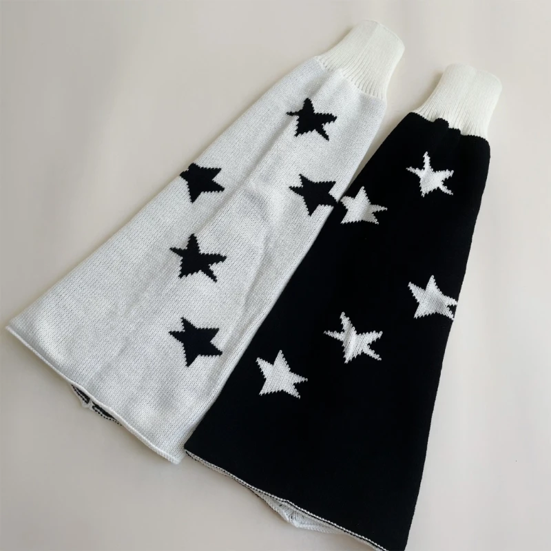 Women Gothic Knit Leg Warmer Socks Harajuku Star Reversible Flared Foot Cover