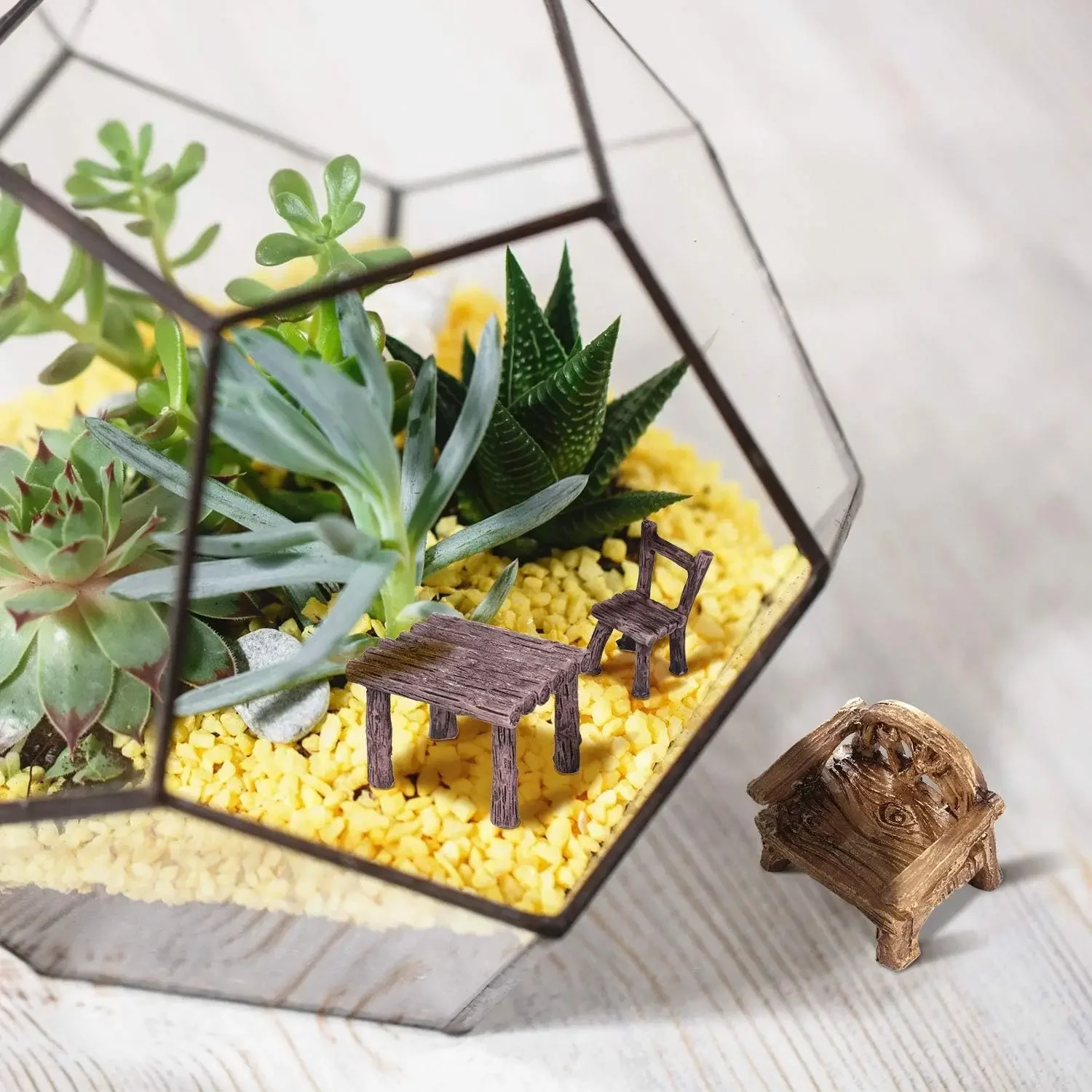 مجموعة المناظر الطبيعية الصغيرة العتيقة، كرسي مقعد من الراتنج مكون من 12 قطعة لملحقات بيت الدمى