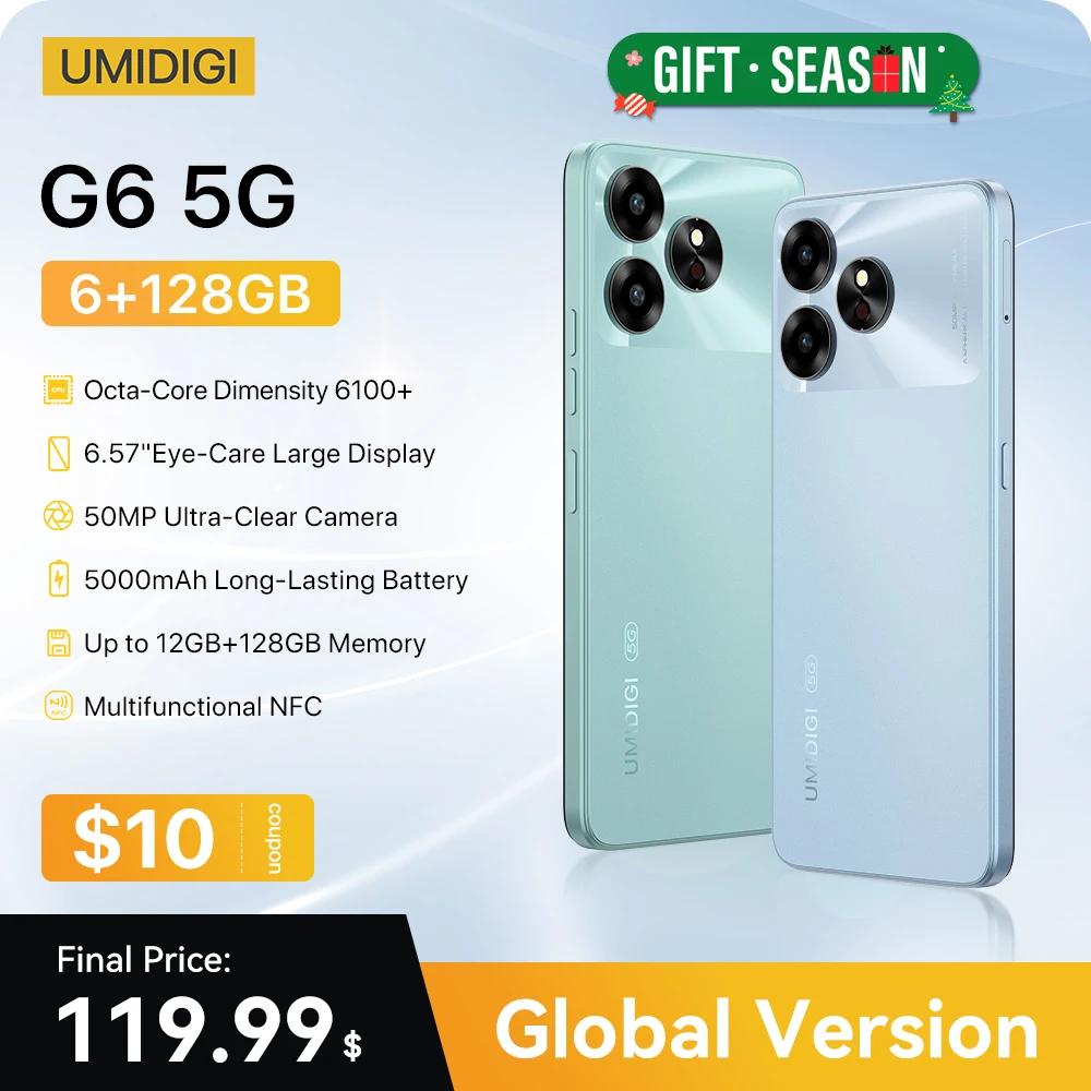 [ใหม่ 5G] UMIDIGI G6 5Gสมาร์ทโฟน5G Android 13ขนาด6100 + 6 + 6GB 128GB 6.57 "90Hz 50MP Ultra-Clear Eye-Care Dualกล้องNFC