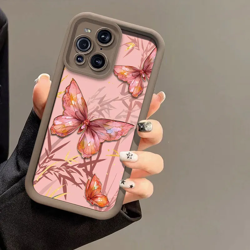 Butterfly Painting Pattern Phone Case, Soft Silicone Cover, Camera Lens Protection, F11, F9, Find X3, 5G, X5 Pro, R11S, R15, R17