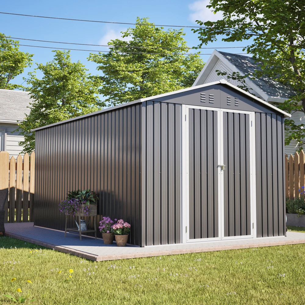 

Lockable Metal Shed 8x12FT-Large Outdoor Storage,Aluminum Frame Backyard Patio Lawn Grey