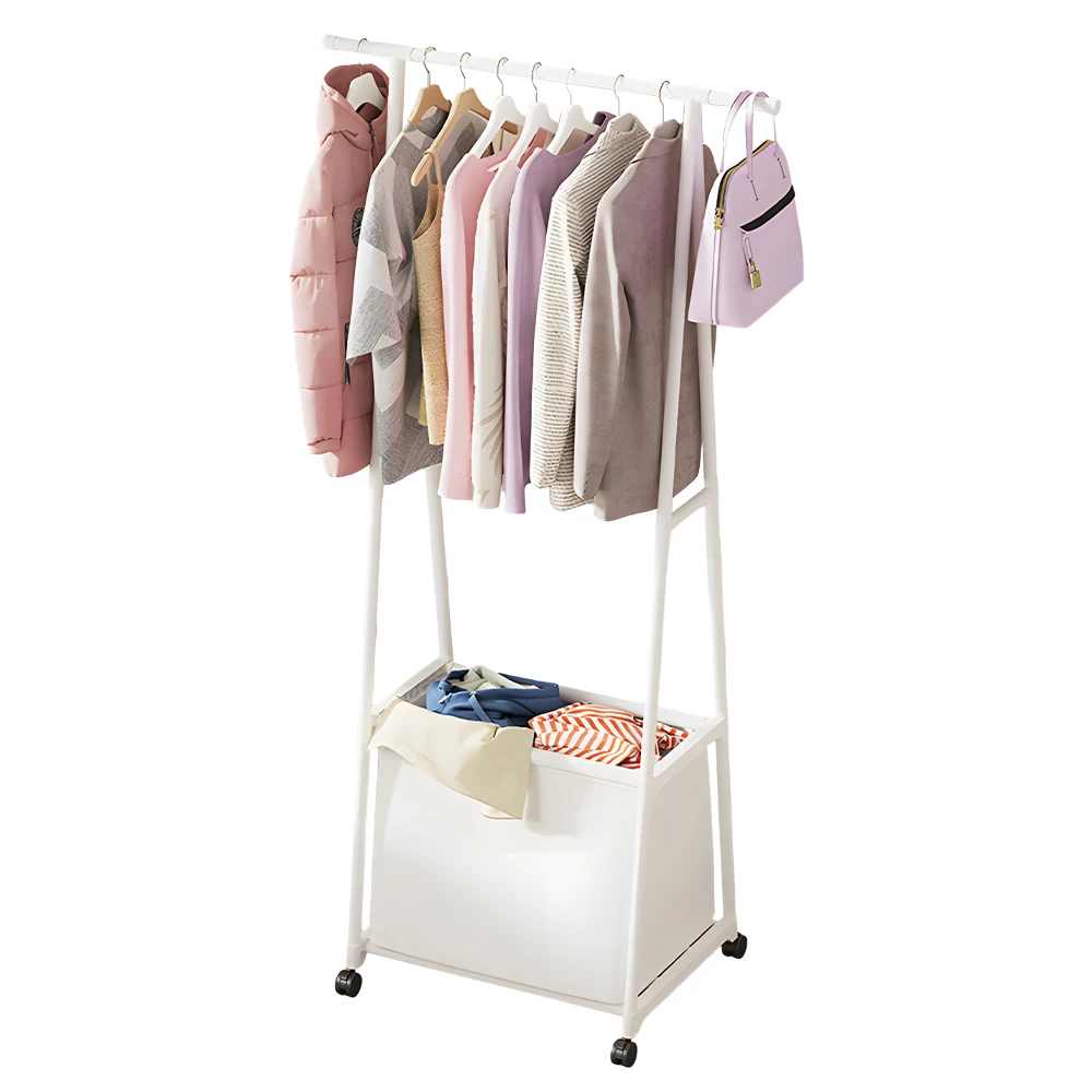 Clothes Rack with Large Storage Bag Removable Clothes Organizer Stand on Wheels 2-in-1 Freestanding Triangle Garment Rack