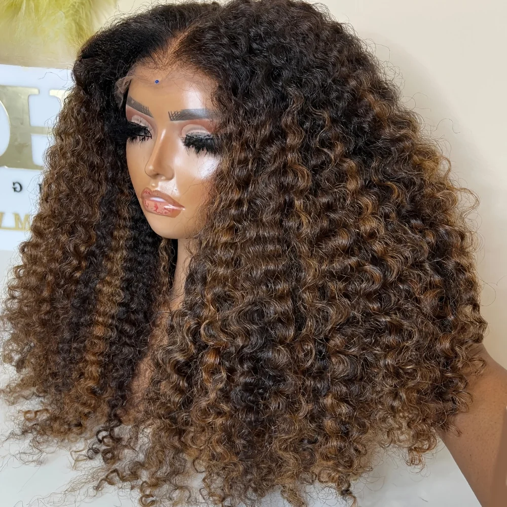 Wig Rambut Depan Lace 26 Inci, Keriting Kribo Pirang Highlight Lembut, Kepadatan 180, untuk Wanita dengan Baby Hair, Garis Rambut Alami, Sudah Preplucked