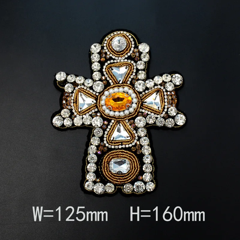 1 Piece Beaded Sew on Patch Big Size Different Shape Beads Badges Handmade Applique for Clothing DIY Decoration